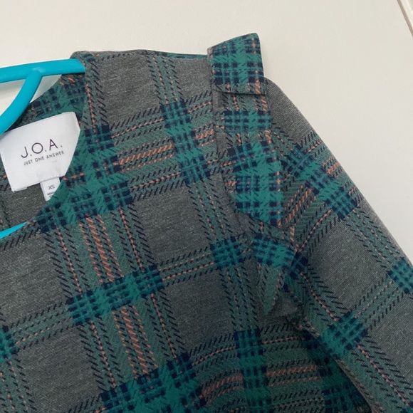 Plaid ruffle sleeve dress ModCloth Size XS grey/green - Picture 3 of 7